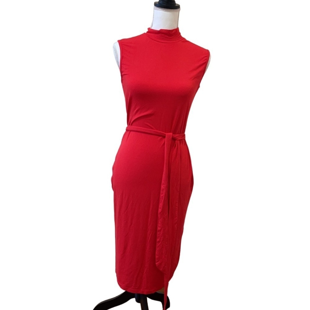 Mock Neck Belted Bodycon Dress
